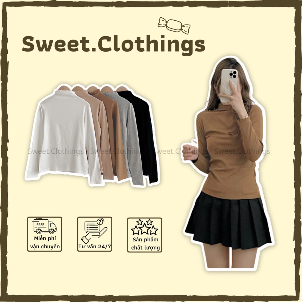 Áo giữ nhiệt nữ cổ 3cm chất nỉ lót lông dày cực ấm freesize bảng màu xinh xỉu SWEET.CLOTHINGS