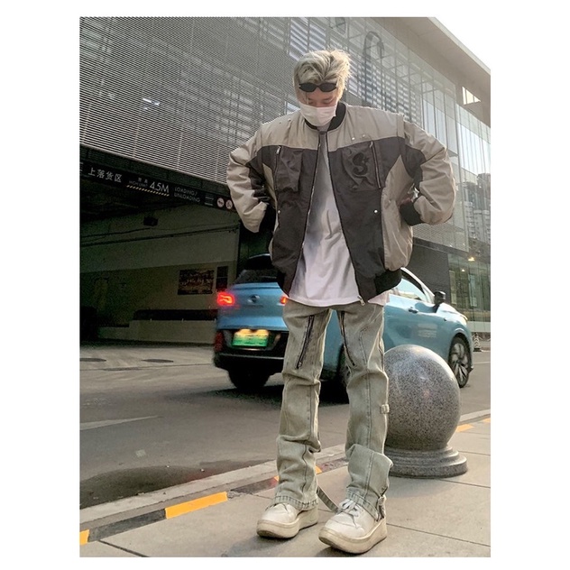 Áo khoác bomber thêu logo S phong cách đường phố ulzzang hiphop nam nữ