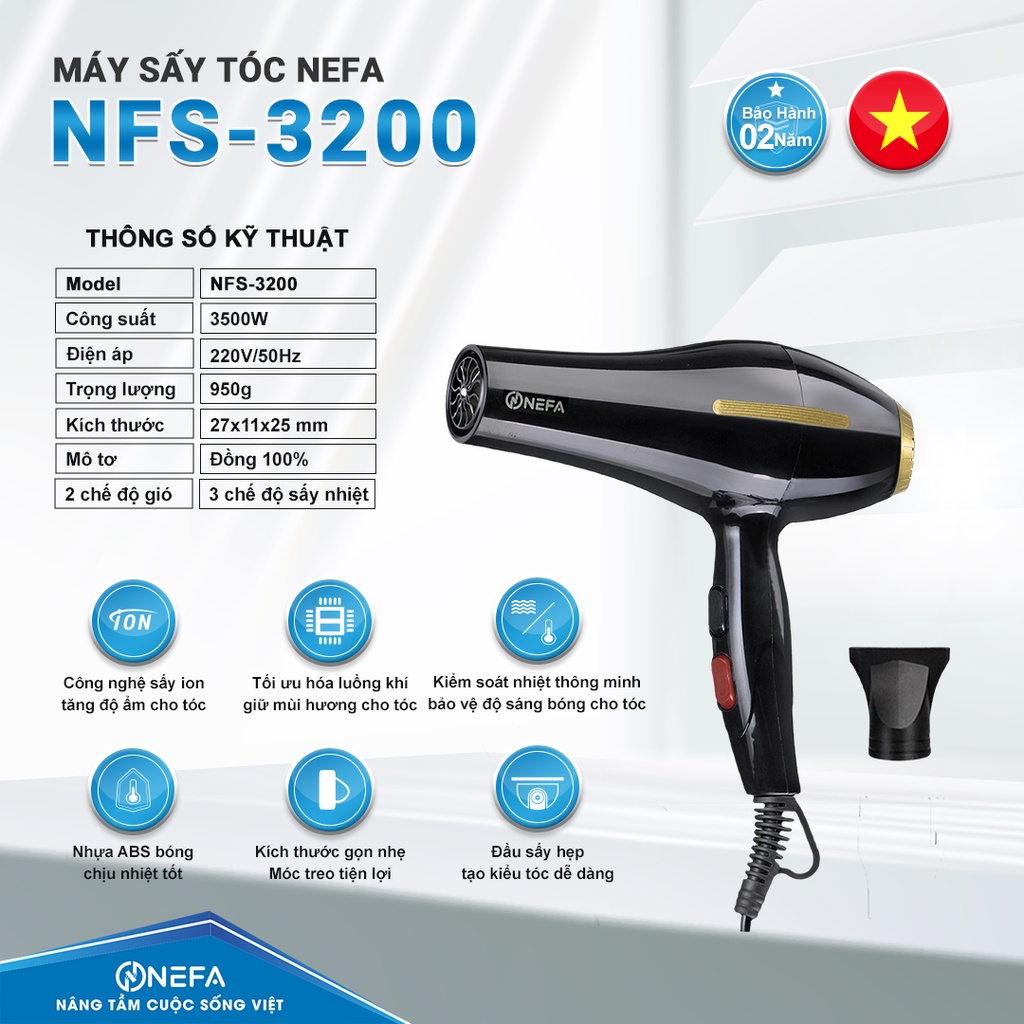 MÁY SẤY TÓC CÔNG SUẤT LỚN DÙNG CHO GIA ĐÌNH - MÁY SẤY TÓC 2 CHIỀU NÓNG LẠNH CHÍNH HÃNG MADE IN VIETNAM