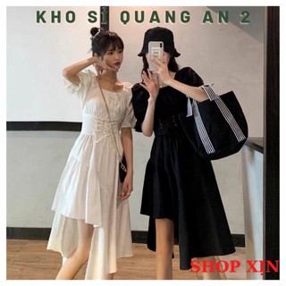Đầm Thiết Kế Lệch tà Sang Chảnh Cổ Vuông Đan Eo