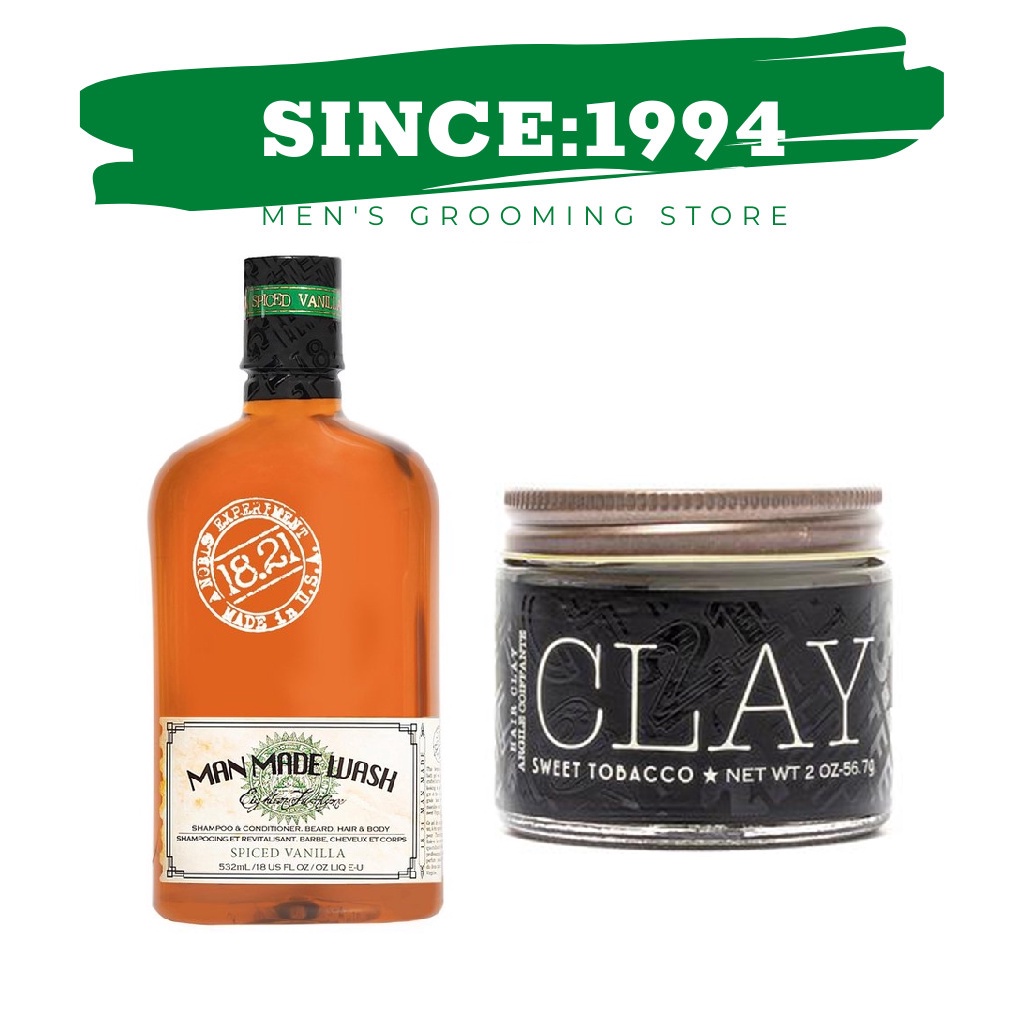 [Chính Hãng USA] Combo Dầu Gội Xả Tắm 3 In 1 18.21 Man Made Wash và Sáp Vuốt Tóc Nam 18.21 Man Made Clay