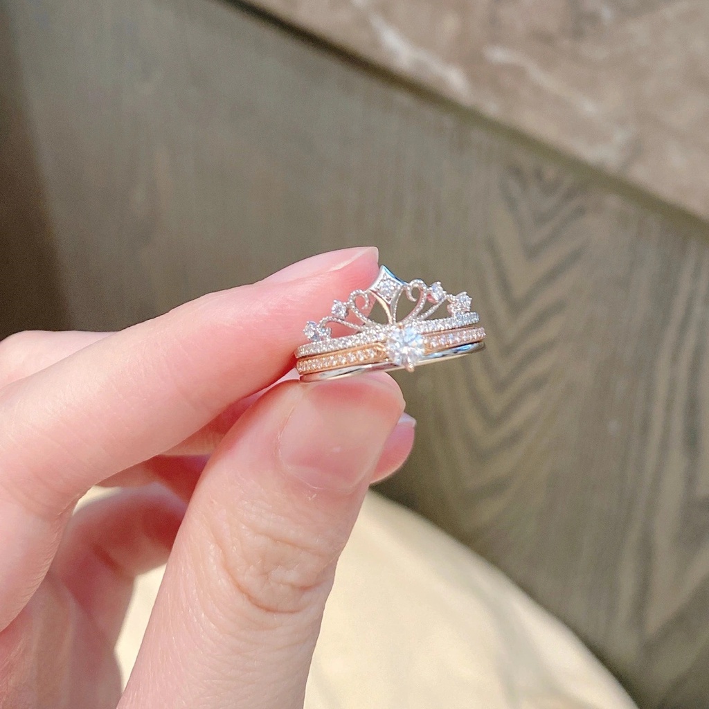 Nhẫn Mạ Bạc 925 2 Trong 1 Hình Vương Miện Công Chúa Disney