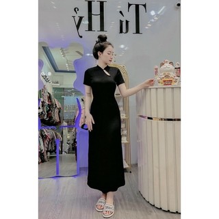 Đầm body cổ tàu dáng xòe cực kỳ hack dáng ( chất thun gân )