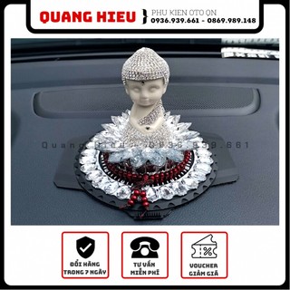 (Tặng vòng phong thủy) Tượng phật ngự đài sen đính đá trang trí taplo ô tô (Ảnh chụp thật)