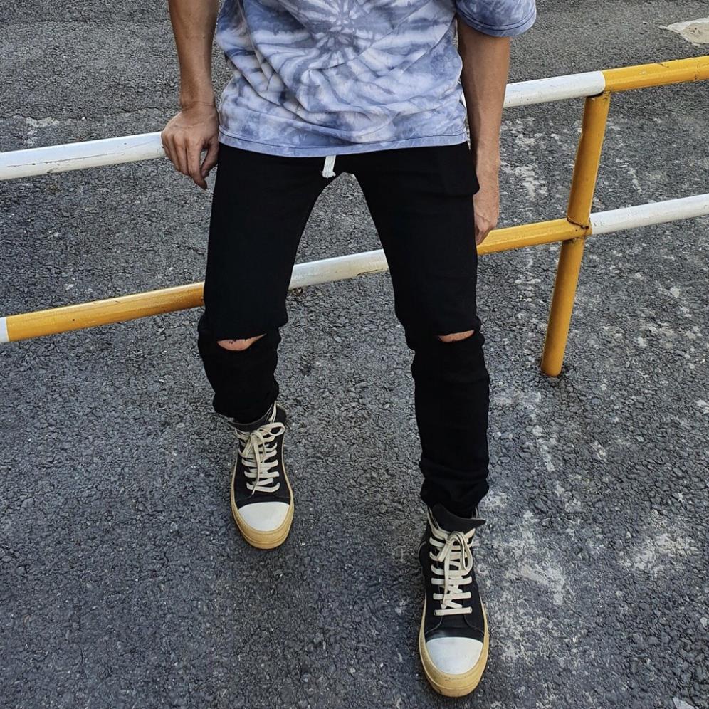 Quần Jeans Nam Streetwear DATINO Cao Cấp chất Denim màu Đen vải dày dặn co giãn, bền màu. !