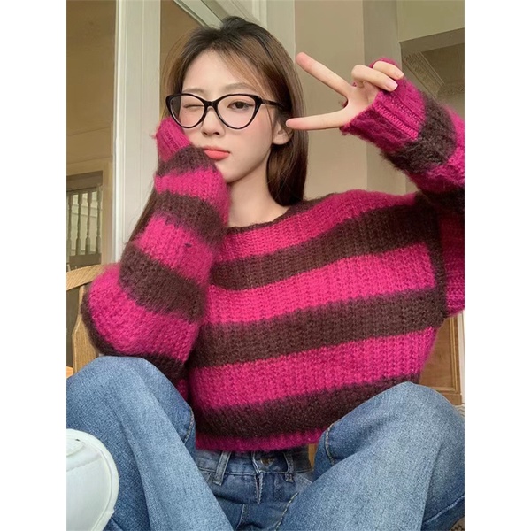 Áo sweater Dệt Kim Kẻ Sọc Dáng Rộng Thời Trang Thu Đông Hàn Quốc