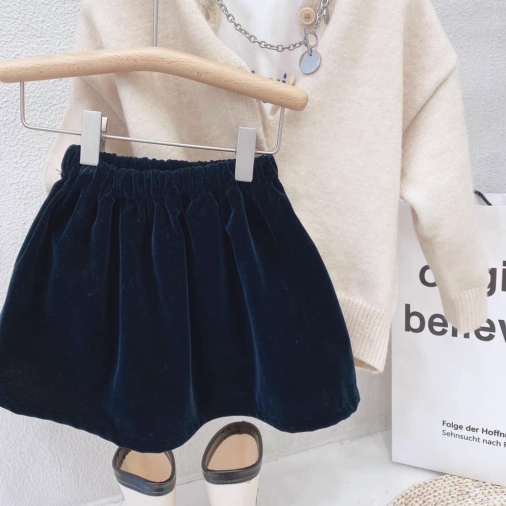 Đầm Nhung Lông Cừu Xếp Ly Màu Trơn Phong Cách Hàn Quốc Thời Trang Mùa Đông Cho Bé Gái