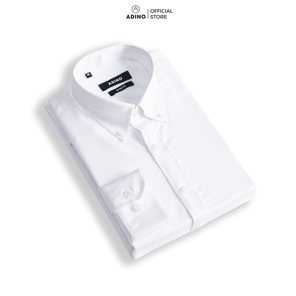 Áo sơ mi nam trắng cổ Button Down ADINO vải sợi sồi Modal mềm mịn mát co giãn dáng slimfit công sở trẻ trung S258