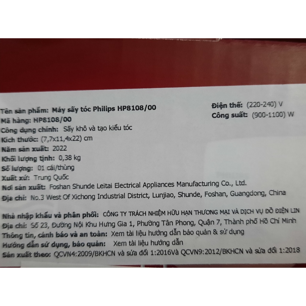 Máy sấy tóc PHILIPS HP 8108 1000w - BACH HOA HV