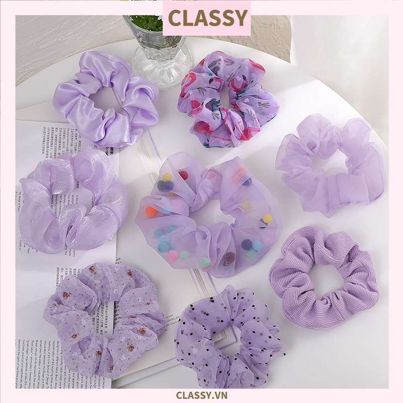 Scrunchies buộc tóc Classy nhiều họa tiết; họa tiết tông màu tím thanh lịch PK709