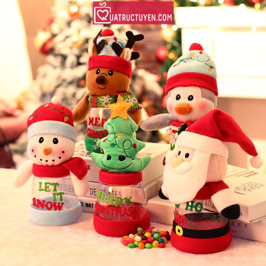 Hộp đựng kẹo bằng nỉ, nhựa hoạ tiết Noel dễ thương, Hộp đựng kẹo giáng sinh