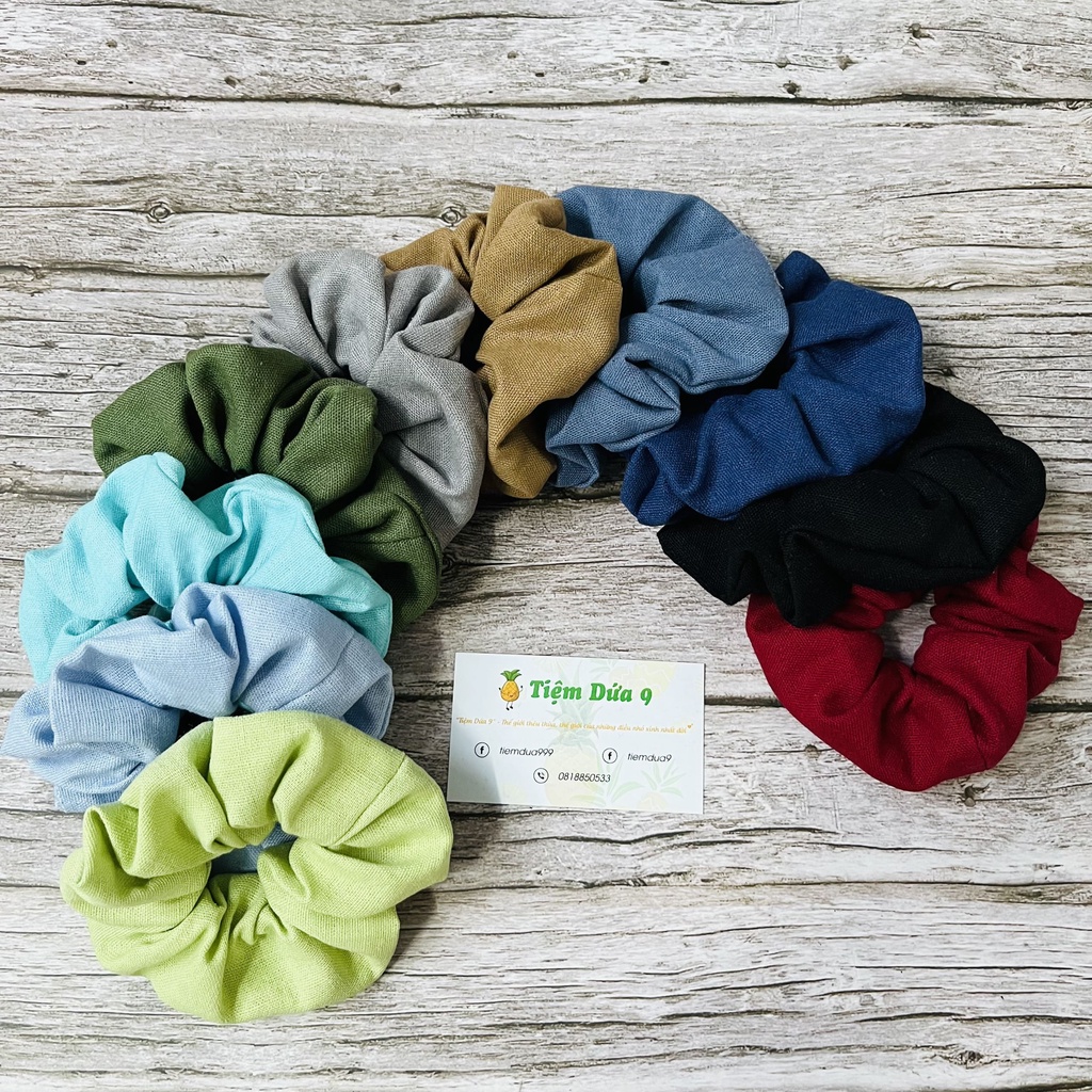 Dây buộc tóc Scrunchies vải linen, cột tóc handmade dễ thương