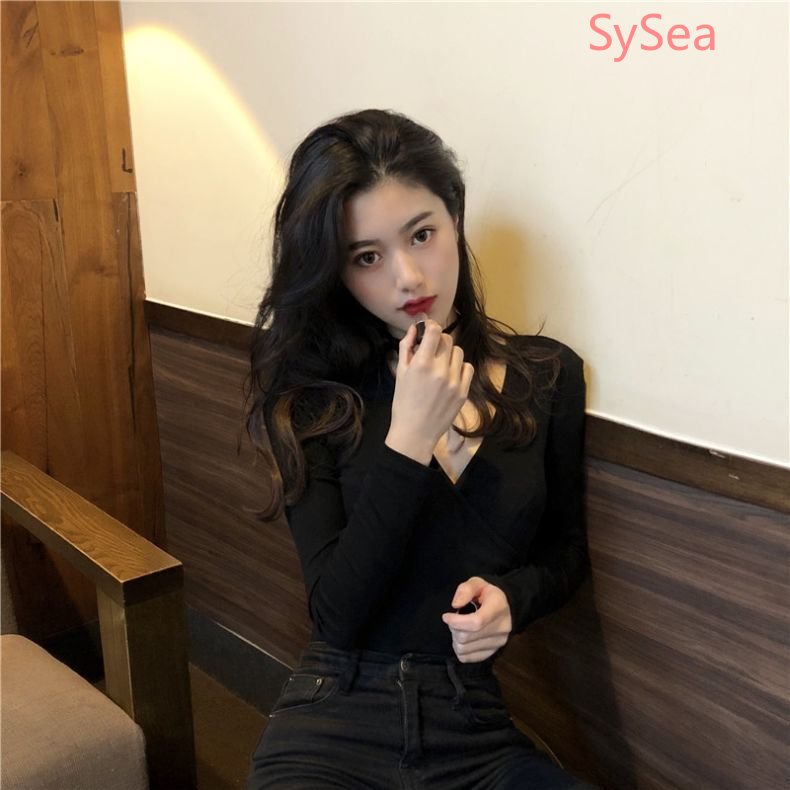 Áo Kiểu Tay Dài Cổ Chữ V Form Ôm Phong Cách Quyến Rũ