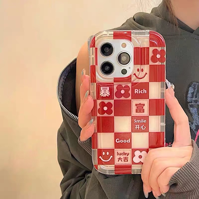 Ốp Điện Thoại Silicon TPU Mềm Trong Suốt Họa Tiết Ca Rô Đỏ Cho IPhone 14 13 12 11 Pro XS Max XR X 8 7 6 6S Plus