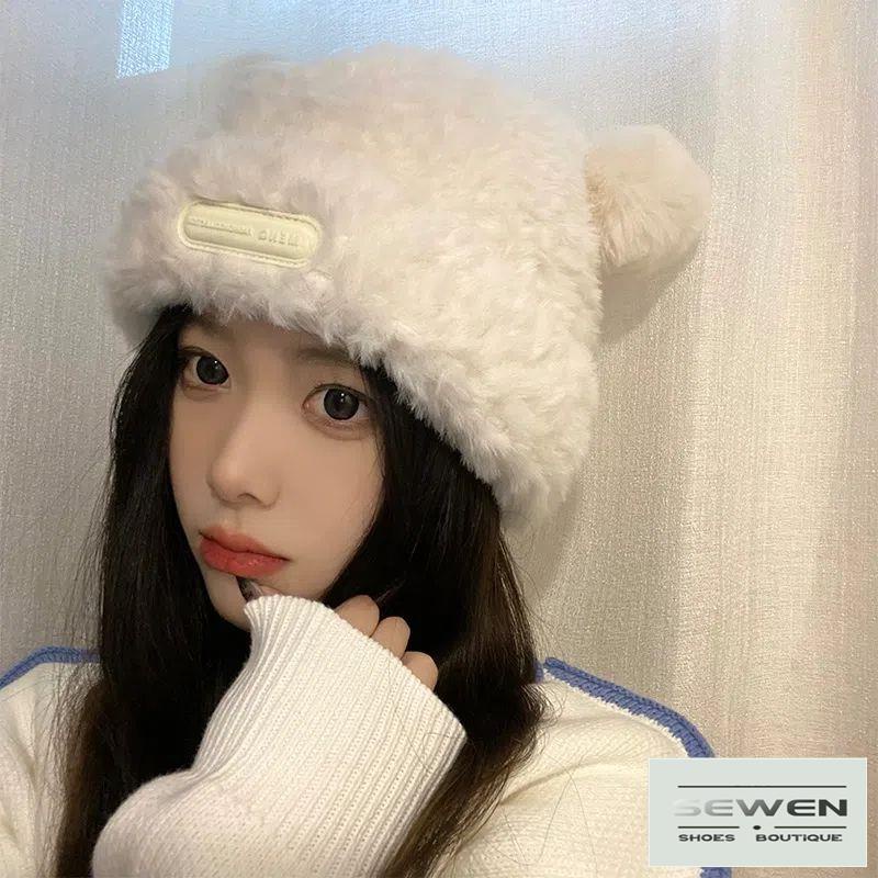 Mũ Trùm Đầu Che Mặt Bằng Vải Bông Dày Ấm Áp Hình Gấu Hoạt Hình Dễ Thương Phong Cách Thu Đông