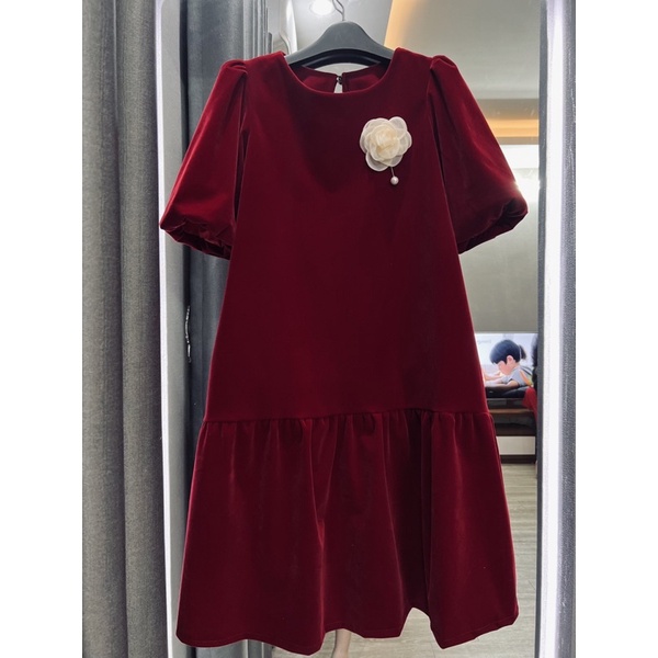 ( Có bigsize 40-110kg ) Đầm nhung đỏ đuôi cá tặng kèm hoa - Váy bầu noel, đám cưới, đám hỏi , ngày tết màu đỏ