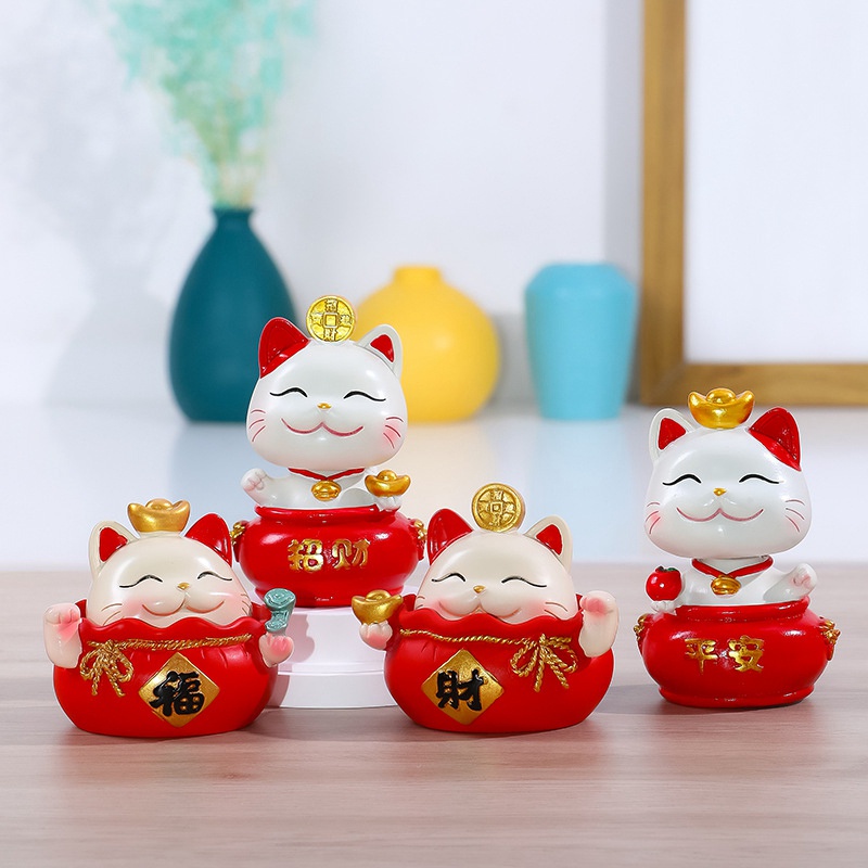 Mèo Hoạt Hình Bằng Nhựa Resin Để Bàn Trang Trí Xe Hơi