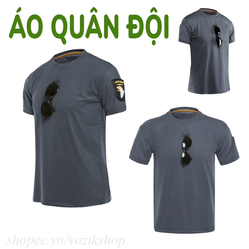 (màu ghi tối) Áo thun lính quân đội cổ tròn vải poly dành cho nam VOZIK