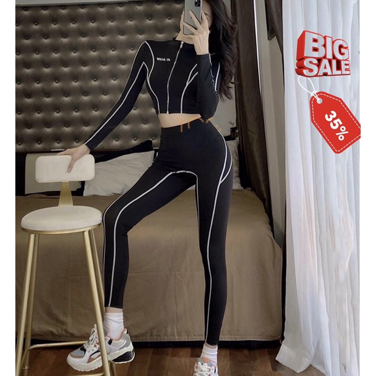 Đồ tập yoga tay dài, đồ tập gym tay dài, áo tay dài khoá kéo, quần tập gym, yoga, áo khoá nữ