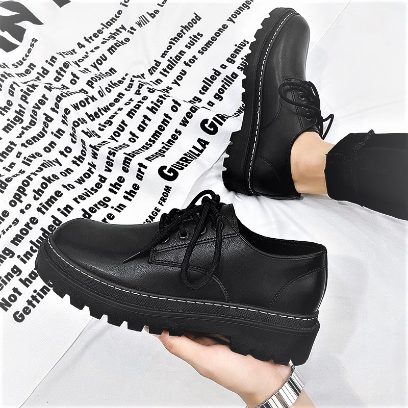 ✔️TẶNG QUÀ Giày nam bốt da cổ lửng buộc dây, giầy boot hàn quốc dr martens ulzzang thời trang đế tăng chiều cao | BigBuy360 - bigbuy360.vn