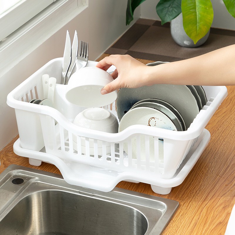 Kệ úp chén, đĩa, bát, ly có khay thoát nước, dùng cho 1 người