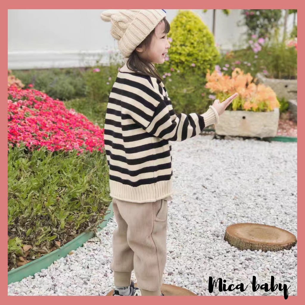 Áo len cao cổ cho bé họa tiết sọc dọc phong cách Hàn Quốc đáng yêu QA58 Mica baby