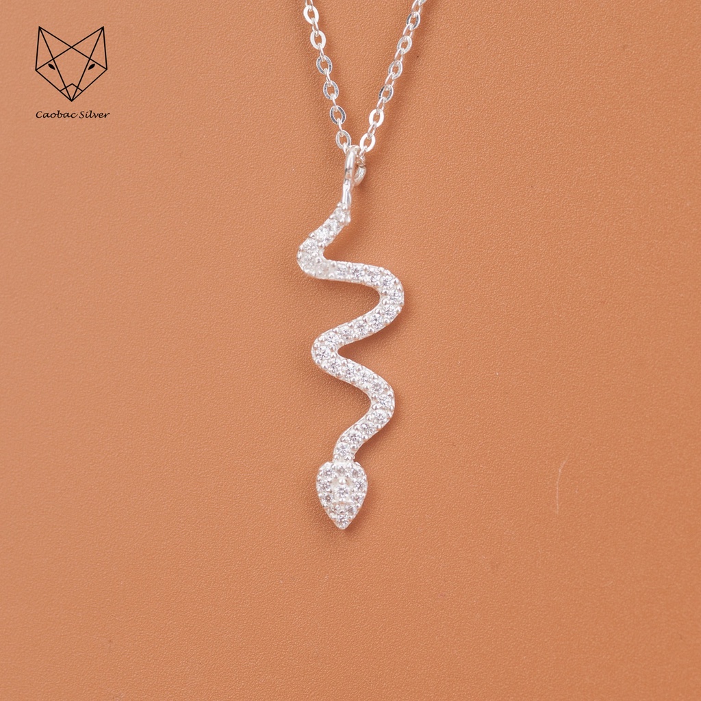 Dây Chuyền Bạc Ta Cao Cấp CaoBac Silver Hoạ Tiết Hình Rắn Đính Đá Lấp Lánh, Độc Lạ, Mới Lạ Dành Tặng Cho Gái