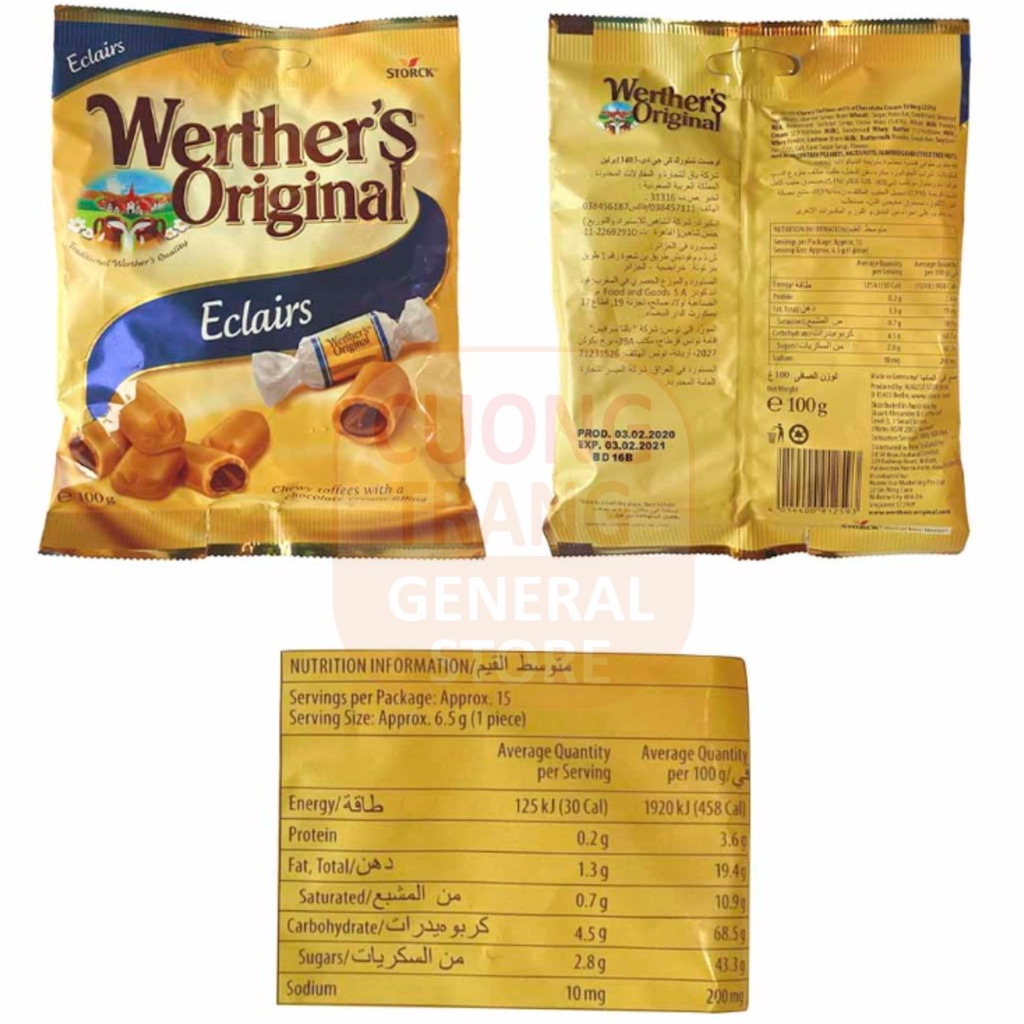 Kẹo Caramen Mềm Chewy Toffee Nhân Kem Sô-Cô-La Eclairs Werther'S Original 100g