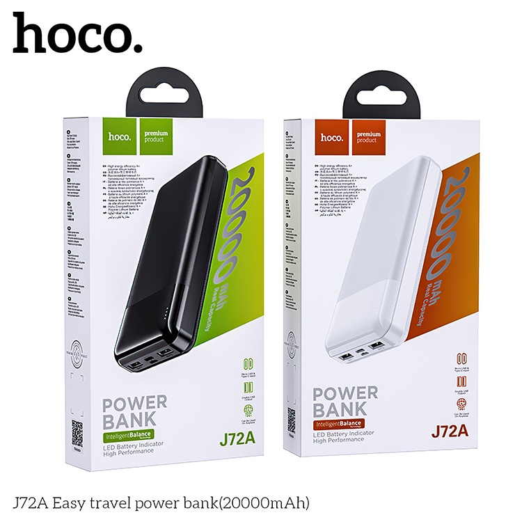 Pin sạc dự phòng Hoco J72A đèn báo pin, 2 cổng ra, tích điện 20000mAh - Chính hãng Hoco Educase