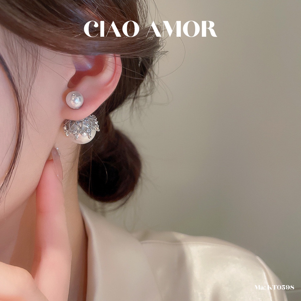 Khuyên tai nữ, Bông tai nữ nụ ngọc trước sau phủ dự tiệc sang trọng Trang sức Ciao Amor - KT0598