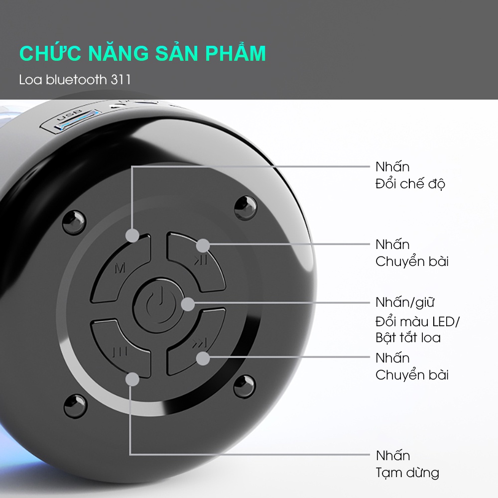 Loa bluetooth không dây SIDOTECH 308 mini bass mạnh âm thanh vòm 360 độ có LED RGB cho điện thoại máy tính laptop để bàn