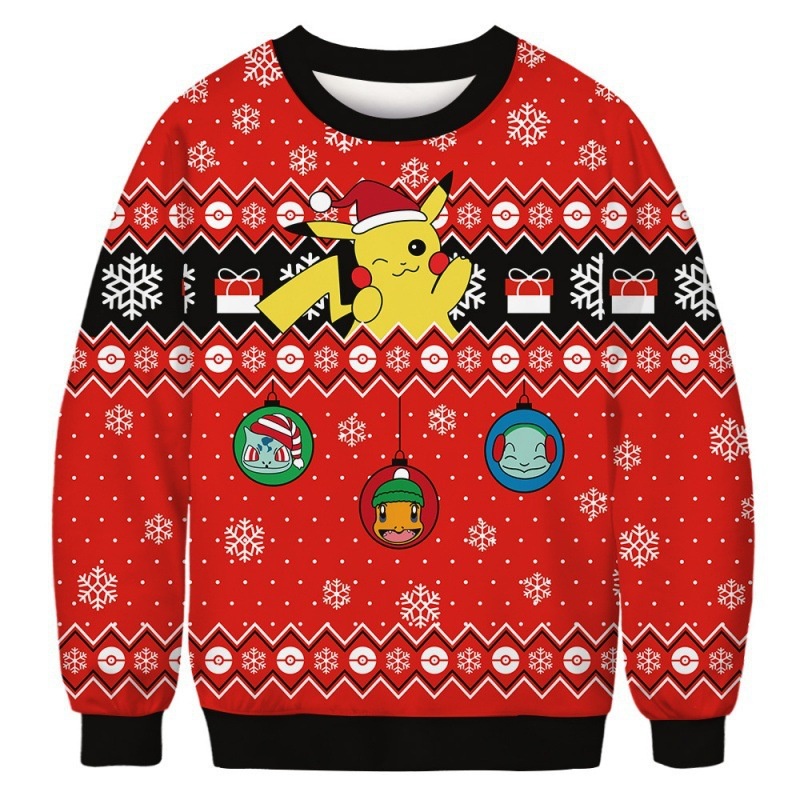Yyds Áo hoodie Tay Dài Cổ Tròn In Hình pikachu Và Chú Chó grinch Giáng Sinh Dễ Thương Cho Cặp Đôi