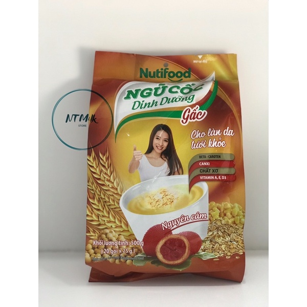 Ngũ cốc dinh dưỡng Nutifood nguyên cám vị gấc 20 gói*25g (500g)