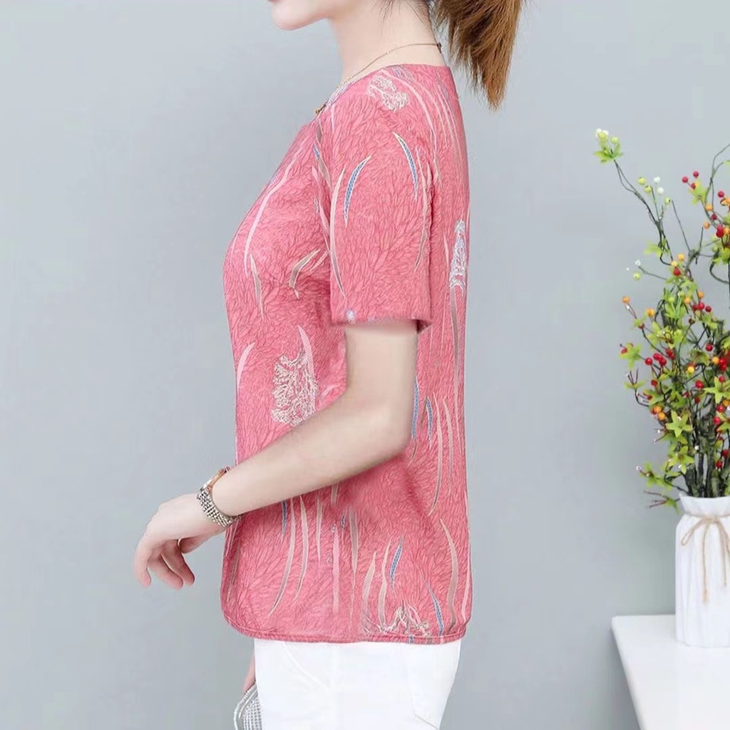 Áo Thun Rơm Ngắn Tay Dáng Rộng In Họa Tiết Đơn Giản Thời Trang Cao Cấp Dành Cho Nữ Trung Niên Năm 202
