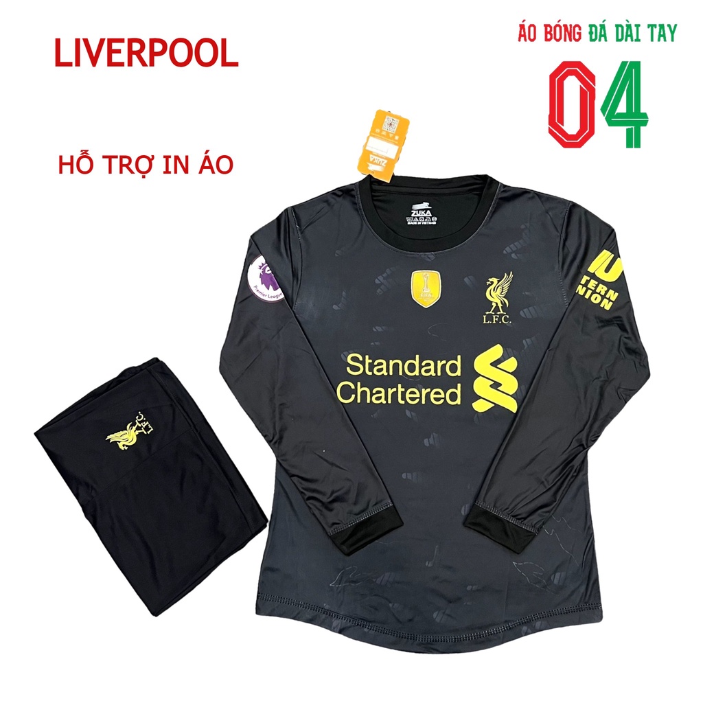 Bộ Quần Áo Bóng Đá Thun Thái Dài Tay CLB Liverpool Màu Đen