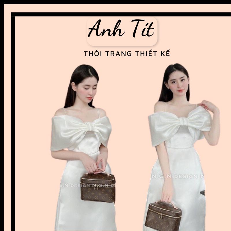 Áo Dài Lụa Trễ Vai Phối Nơ Diện Lên Siêu Xinh, Đầm Đi Chơi Đi Tiệc Hàng Thiết Kế Cao Cấp - Anh Tít Boutique