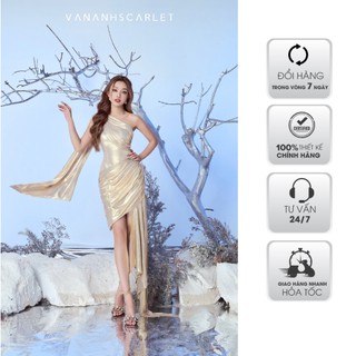 Đầm nữ dạ hội nữ VANANHSCARLET lệch vai rút nhún thân V089S22