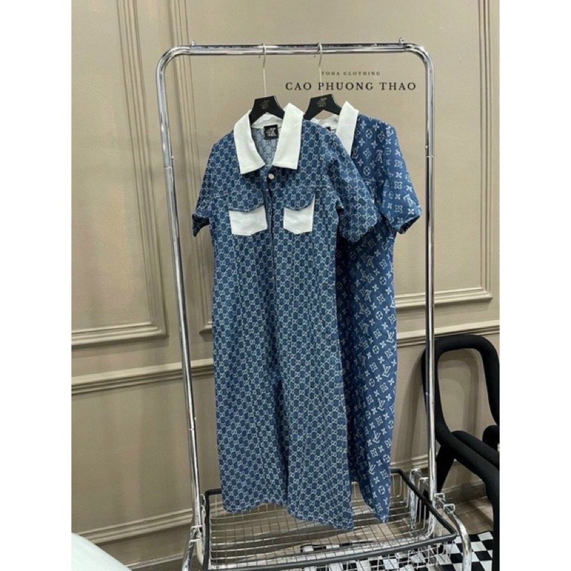 Đầm Jean Dáng Suông Phối Màu Cổ Siêu Xinh