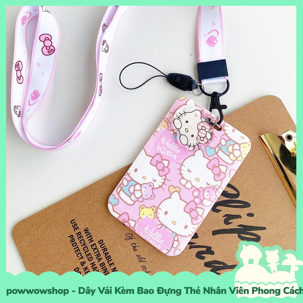 [Sẵn VN - Hỏa Tốc] Dây Vải Kèm Bao Đựng Thẻ Nhân Viên Nhựa PC Mẫu Nhân Vật Hoạt Hình Sanrio Hello K Pinky