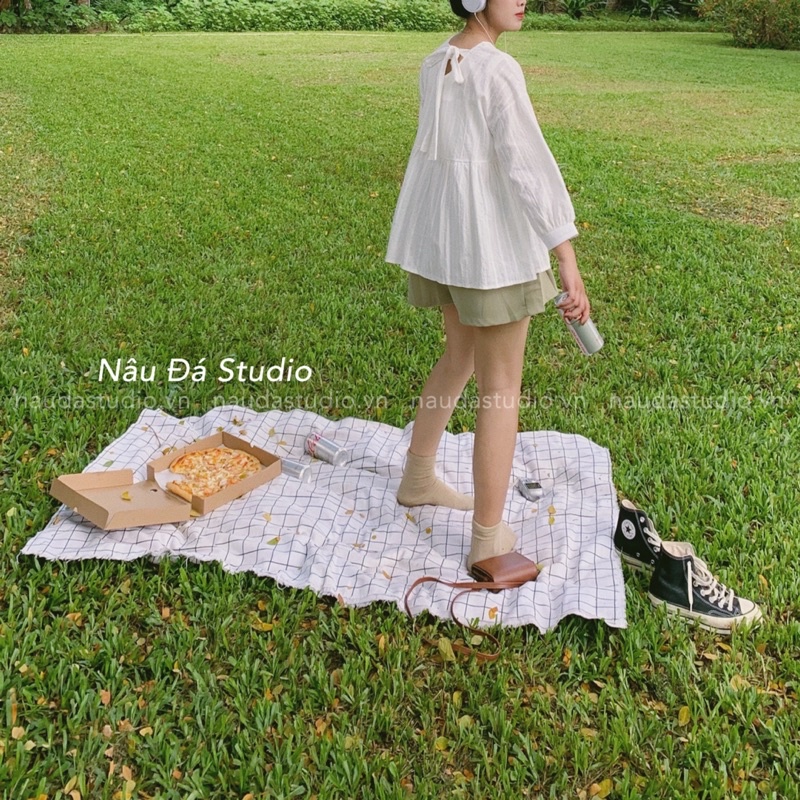 ÁO BABYDOLL BUỘC NƠ SAU LƯNG  - NÂU ĐÁ STUDIO.