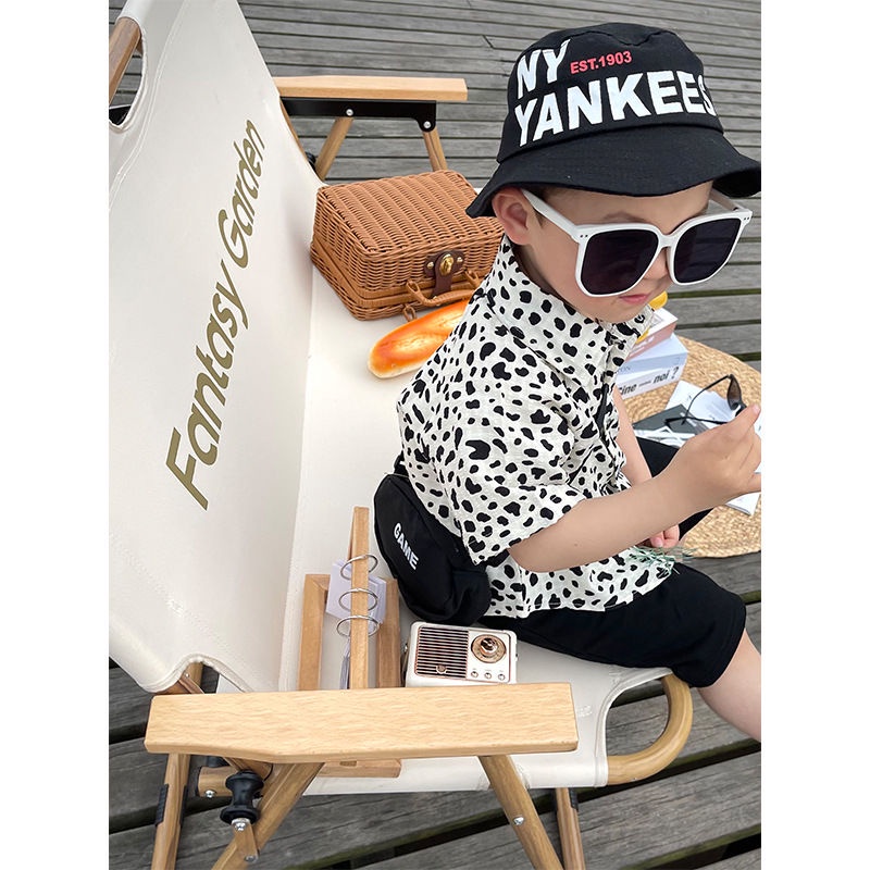 ♙♝Áo Sơ Mi Tay Ngắn Thoáng Khí In Họa Tiết Da Báo Thời Trang Mùa Hè Cho Bé Trai