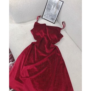ĐẦM 2S GÂN NHUNG ĐỎ CỔ ĐỔ - Đ1173