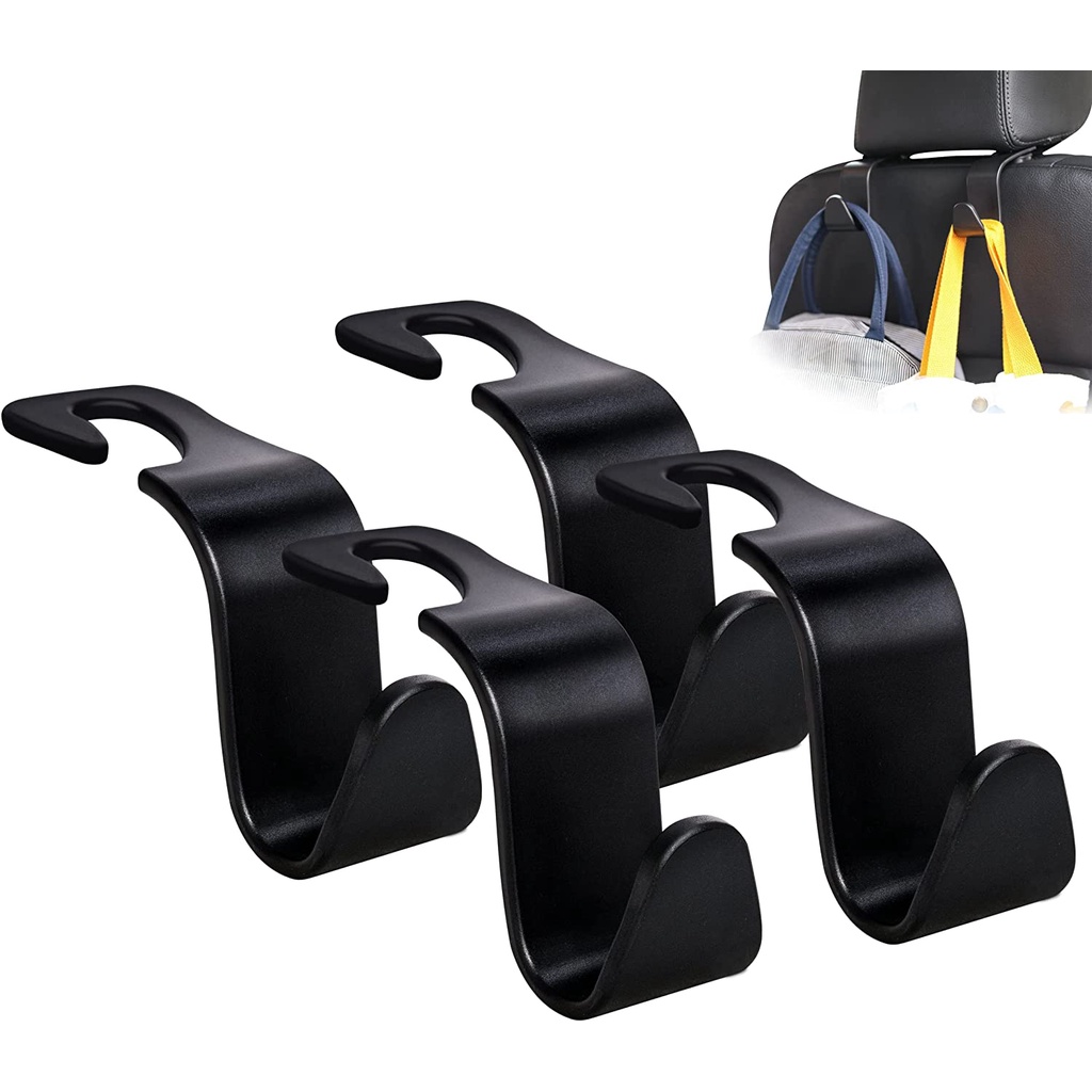 Bộ 4 Móc Treo Túi Xách / Áo Khoác Hình Chữ S Màu Đen Thông Dụng Gắn Ghế Ngồi Xe Hơi
