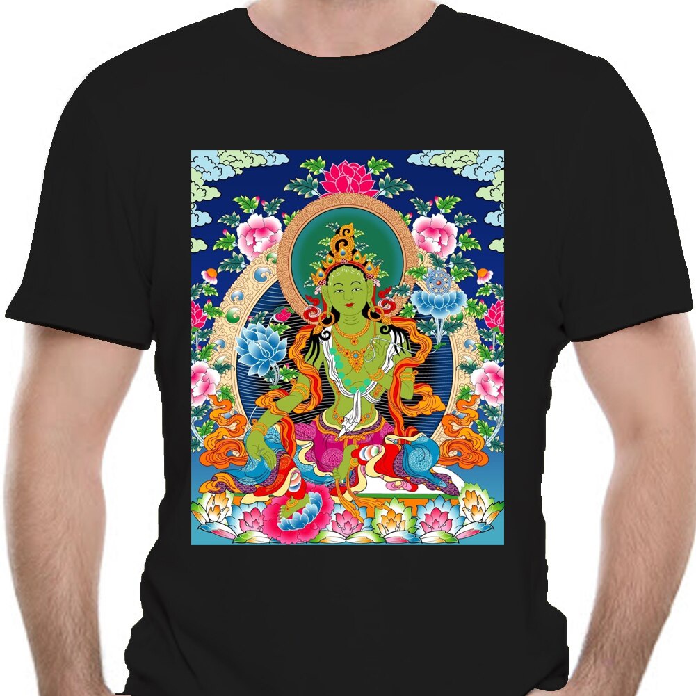 Áo Thun cotton Màu Xanh Lá Cây Tara Thiền Phật Ngồi Thiền Đạo Phật Giáo Thương Hiệu Occult Witchcraft Mùa Hè Cho Nam GS