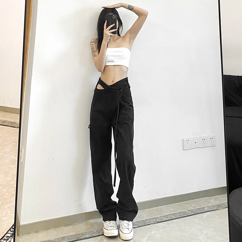 Quần ống rộng Lưng Cao Phong Cách Punk Đường Phố Thời Trang Thu Đông 2021 Dành Cho Bạn Nữ