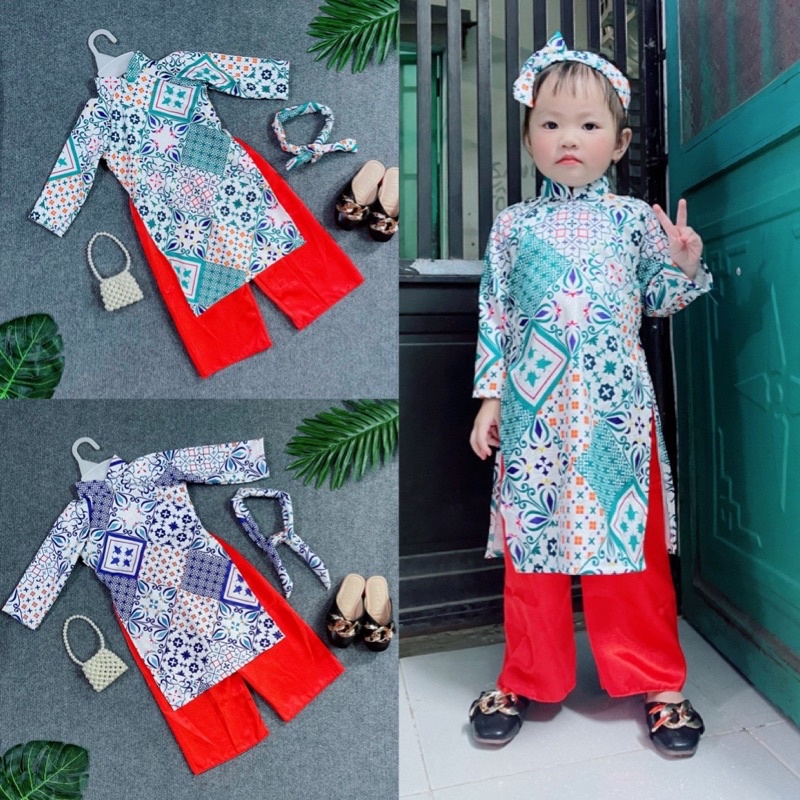 Áo Dài Cách Tân Bé Gái Cô Ba Sài Gòn Tặng Kèm Băng Đô Xinh Xắn