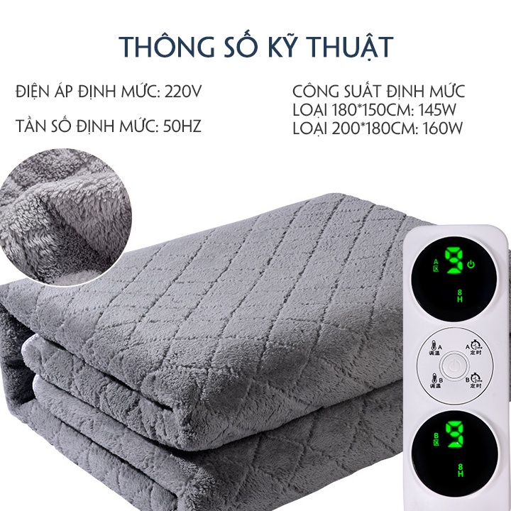 Chăn điện, đệm điện BoHouse giữ nhiệt tùy chỉnh nhiệt độ làm ấm cơ thể nhanh chóng hỗ trợ giảm đau xương khớp