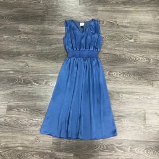 Đầm H/D Lụa Không Tay Xếp Li Vai, Bo Eo