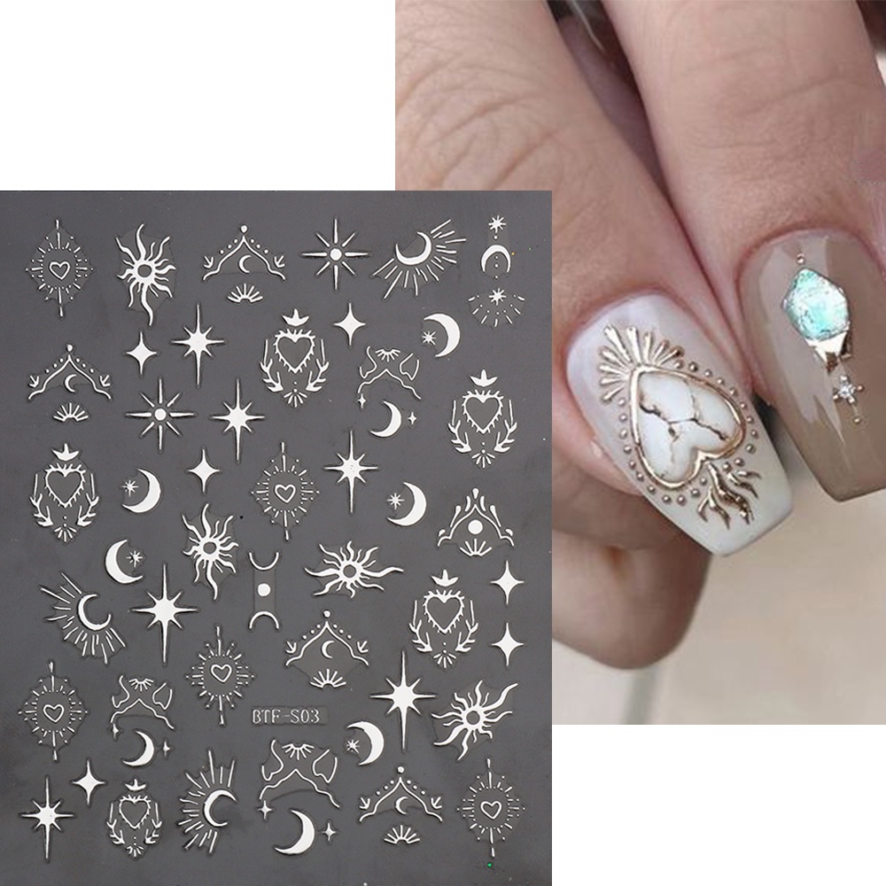 Miếng Dán Trang Trí Móng Tay 3D Hình Trái Tim / Bướm / Ngôi Sao / Mặt Trăng Màu Vàng Đồng