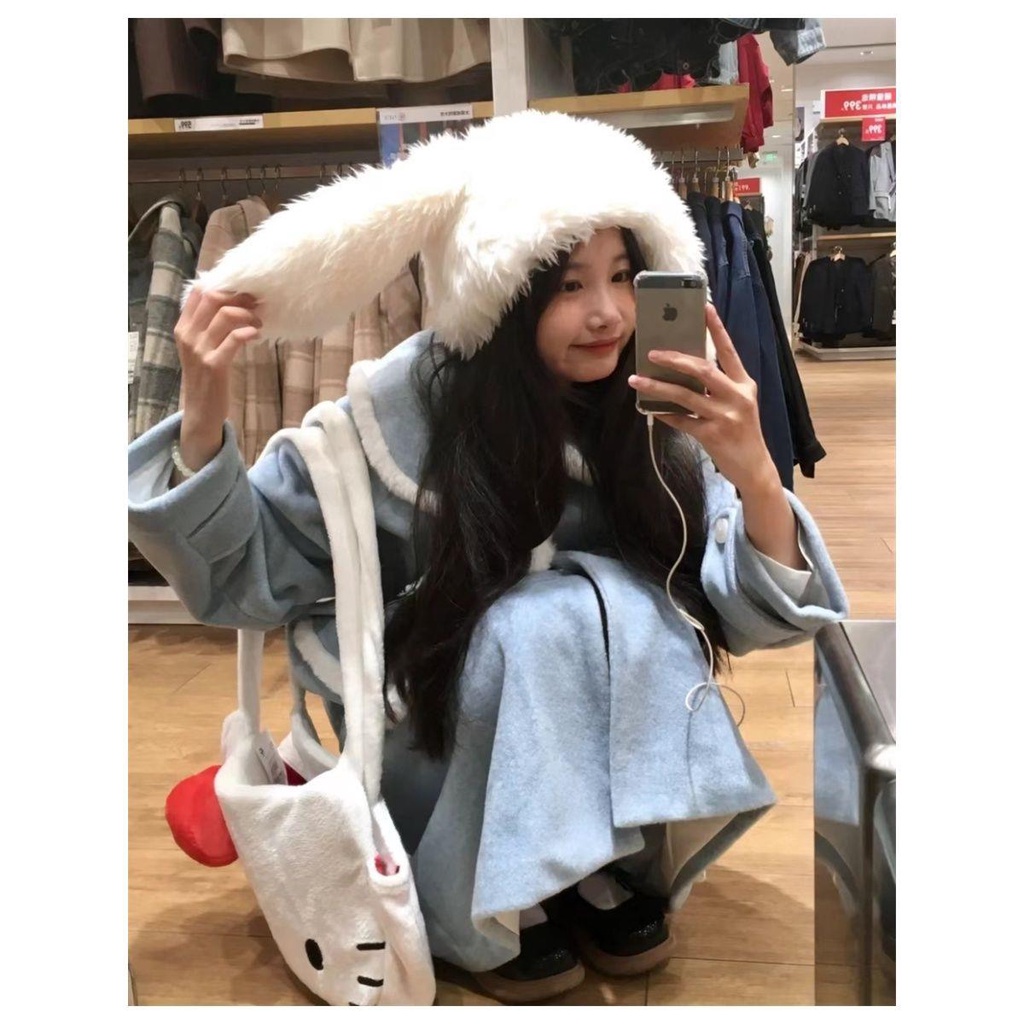 Mũ Trùm Đầu  Mũ Nhung Lông Dễ Thương Vui Nhộn Đường Phố Màu Hồng Đỏ Giữ Ấm Mùa Thu Đông Le